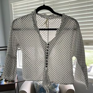 Used like new, button up blouse/top, white with black polka dots